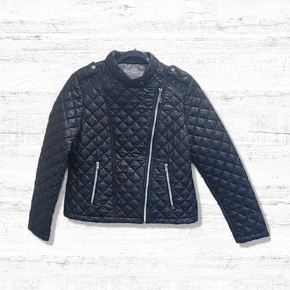Kenneth Cole Black Quilted Motorcycle Biker Jacket Size Large